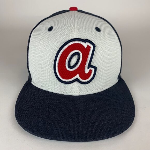Atlanta Braves MLB Navy Blue White New Era 59Fifty Fitted Hat Mens 7 1/8 - Picture 2 of 5